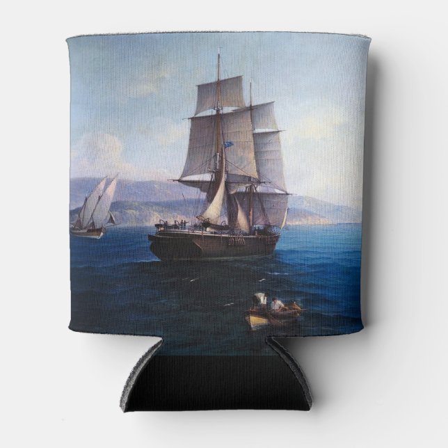 Clipper Sailing ship and Steamer 1900's Can Cooler (Front)