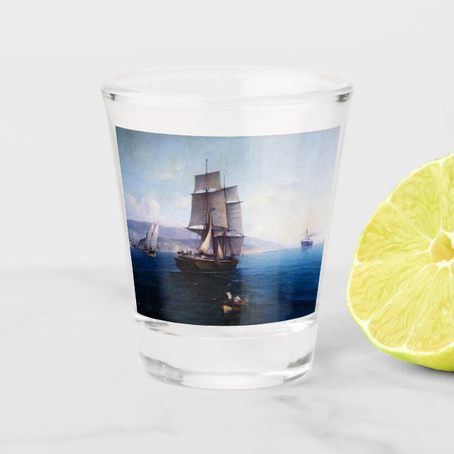 Clipper Sailing ship and Steamer 1900's Shot Glass (Front)