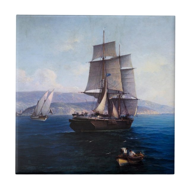 Clipper Sailing ship and Steamer 1900's Tile (Front)