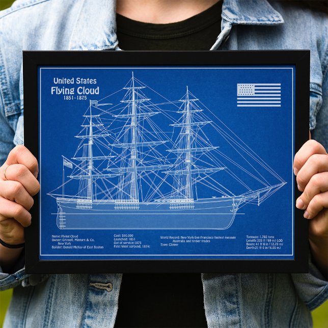 Clipper Ship Flying Cloud - Blueprint ABD Photo Print (Clipper Ship Flying Cloud - Blueprint ABD. Photo Print )