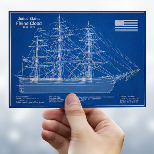Clipper Ship Flying Cloud - Blueprint ABD Postcard