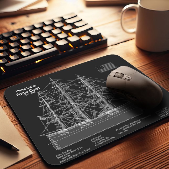 Clipper Ship Flying Cloud - Blueprint PD Mouse Mat (Clipper Ship Flying Cloud - Blueprint PD. Mouse Pad)