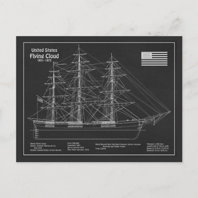 Clipper Ship Flying Cloud - Blueprint PD Postcard (Front)