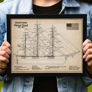 Clipper Ship Flying Cloud - Ship Blueprint SD Photo Print
