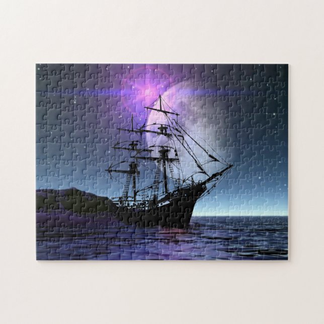 Clipper Ship in Moonlight Jigsaw Puzzle (Horizontal)