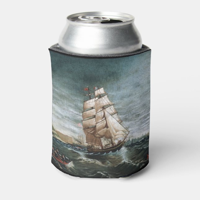 Clipper Ship in New York Harbour 1890 Can Cooler (Can Back)