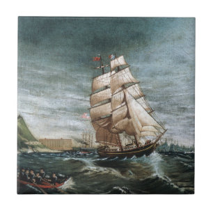 Clipper Ship in New York Harbour 1890 Tile