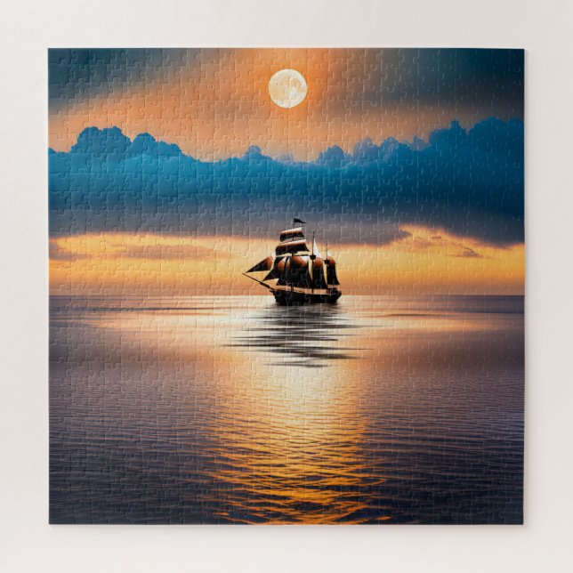 Clipper Ship On Moonlit Ocean Jigsaw Puzzle (Vertical)