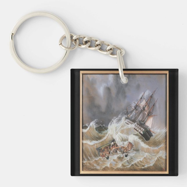 Clipper Ship Storm at Sea 1870s Key Ring (Front)