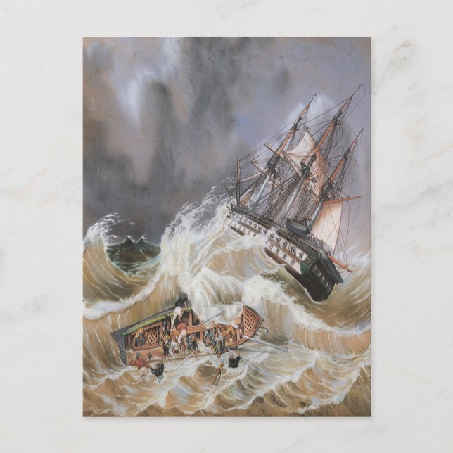 Clipper Ship Storm at Sea 1870s Postcard (Front)