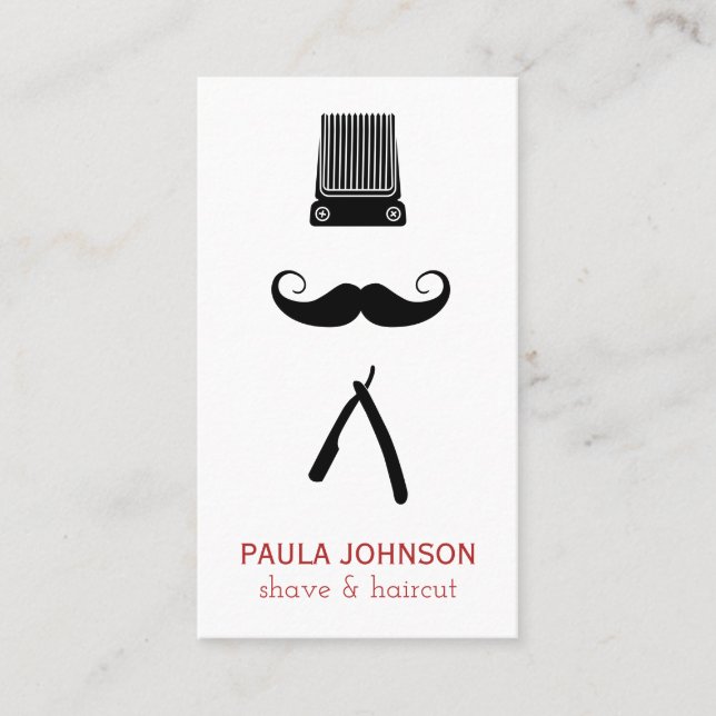 Clippers Moustache Razor Barber Business Card (Front)
