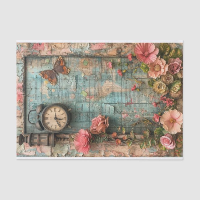 Clock & Butterfly Mixed Media Tissue Paper (Front)