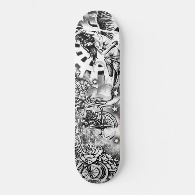 Clock Compass Angel Flag Roses Deck Skateboard (Front)