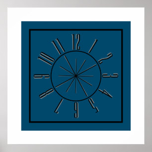 Clock & Compass Artwork Ocean Blue, Black & Grey Poster