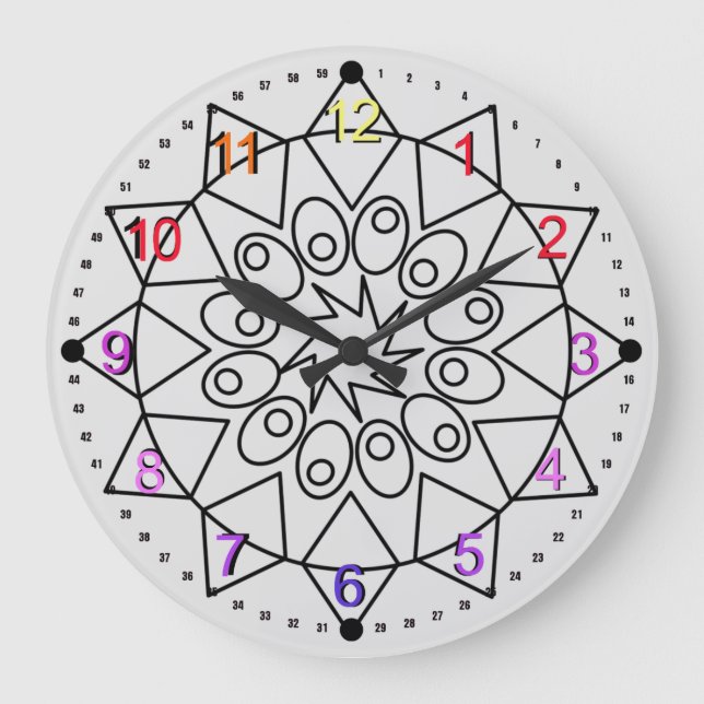 Clock - Delicate Mandala with Coloured Numbers (Front)