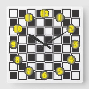 clock dial yellow black discs chess like