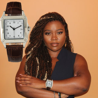 Clock Face Add Photo Art Square Leather Strap Watch