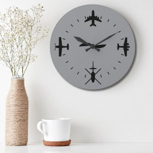 Clock Face with Aeroplane icons Cool Pilot Aviatio