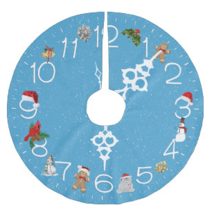 Clock Face With Christmas Elements Brushed Polyester Tree Skirt