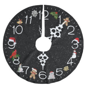 Clock Face With Christmas Elements Brushed Polyester Tree Skirt