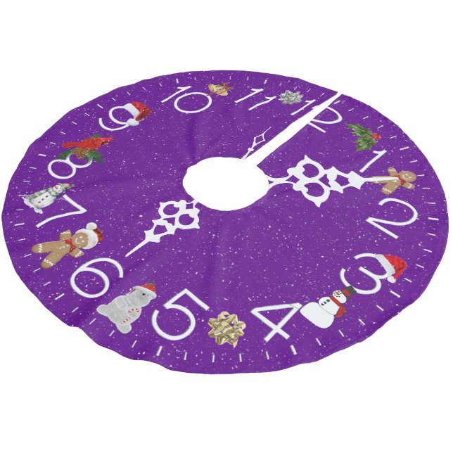 Clock Face With Christmas Elements Brushed Polyester Tree Skirt (Angled)