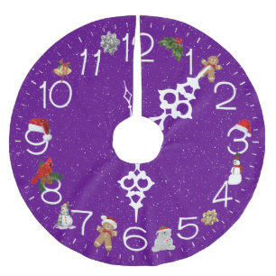 Clock Face With Christmas Elements Brushed Polyester Tree Skirt