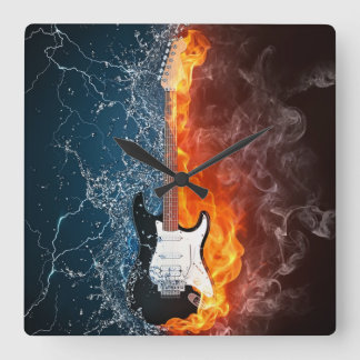 (CLOCK)FIRE & ICE GUITAR SQUARE WALL CLOCK
