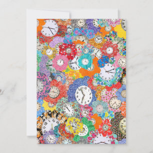 Clock Flowers Multicolored Decoupage Greeting Card