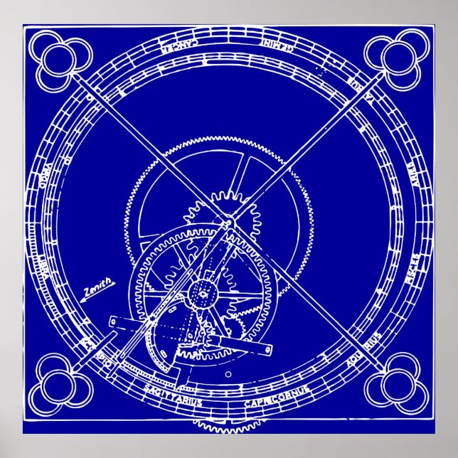 Clock Gears Blueprint Poster (Front)