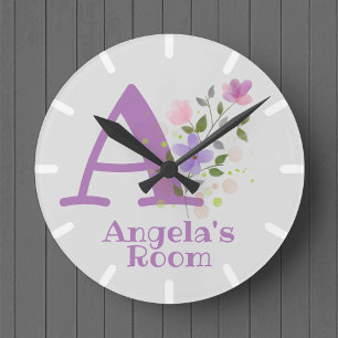 Clock in a Floral Design with Name Angela
