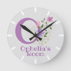 Clock in a Floral Design with Name & Initial