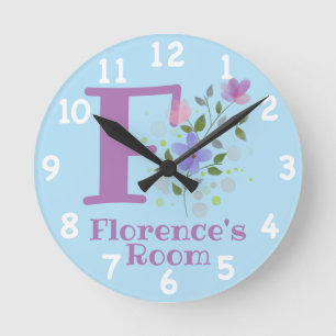 Clock in a Floral Design with Name & Initial