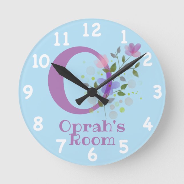 Clock in a Floral Design with Name & Initial (Front)