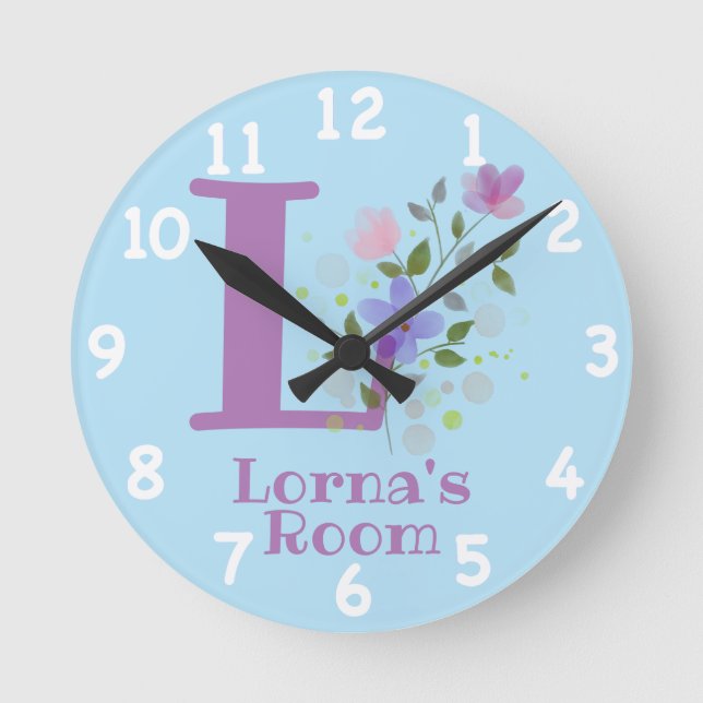Clock in a Floral Design with Name & Initial (Front)