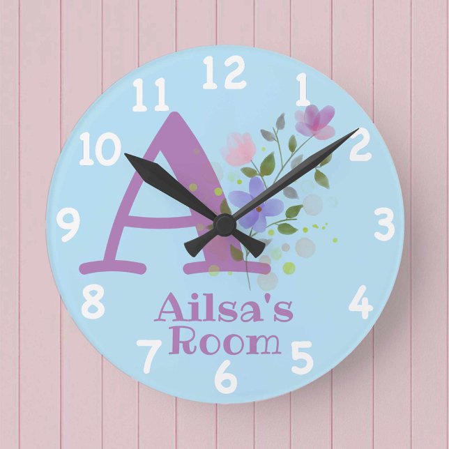Clock in a Floral Design with Name & Initial (Creator Uploaded)