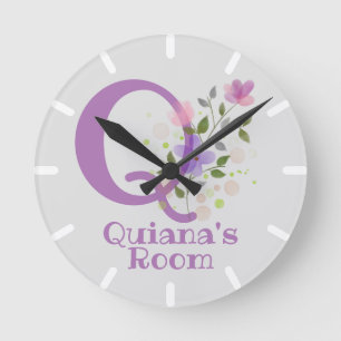 Clock in a Floral Design with Name & Initial