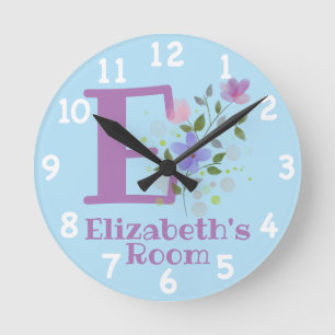 Clock in a Floral Design with Name & Initial