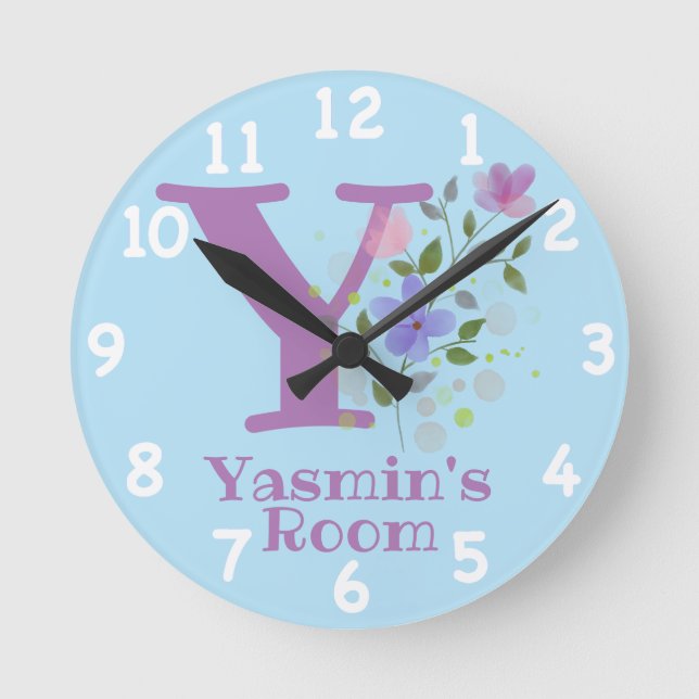 Clock in a Floral Design with Name & Initial (Front)