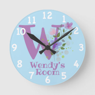 Clock in a Floral Design with Name & Initial