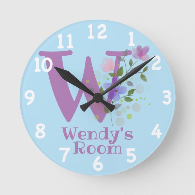 Clock in a Floral Design with Name & Initial (Front)