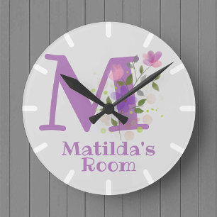 Clock in a Floral Design with Name Matilda