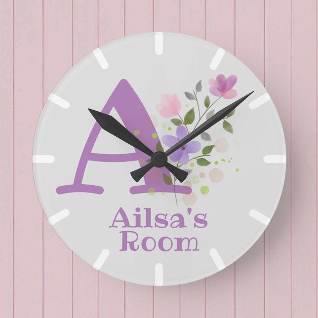 Clock in Floral Design with Name Ailsa & Initial (Creator Uploaded)