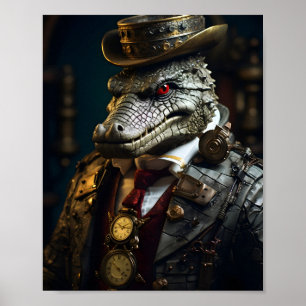 Clock Maker Steampunk Style Crocodile Poster