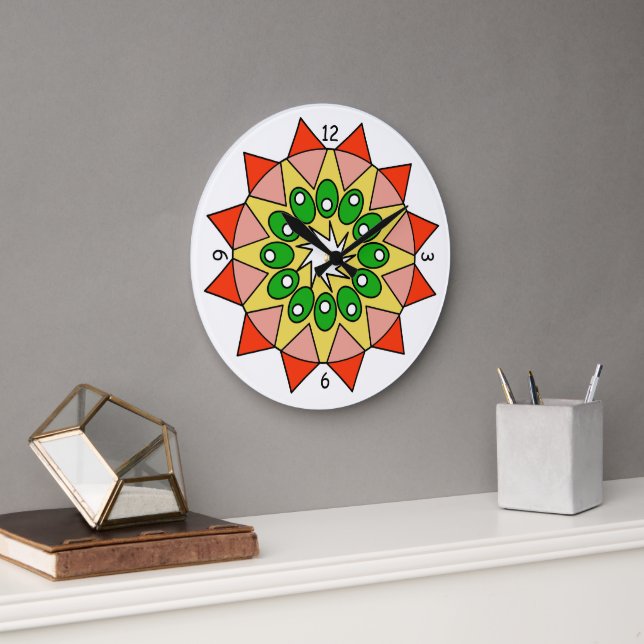 Clock - Mandala in Red, Pink, Green, Yellow (Office)