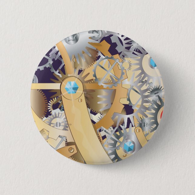 clock mechanism 6 cm round badge (Front)