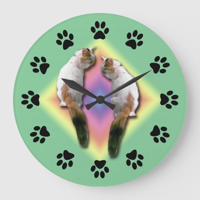 Clock - Mirrored cat with paw prints (Front)