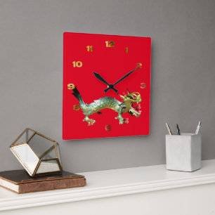 Clock - Oriental Dragon on Red