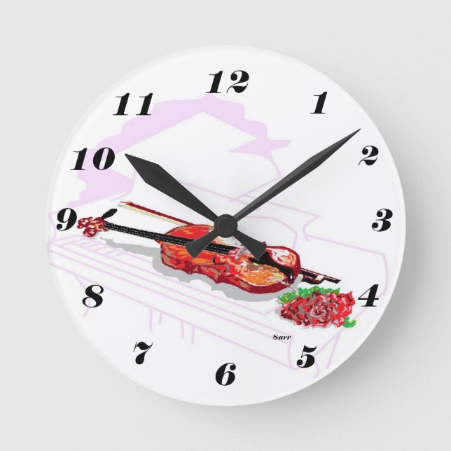 Clock Piano with Violin & Rose (Front)
