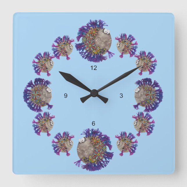 Clock - Purple Fish Family (Front)