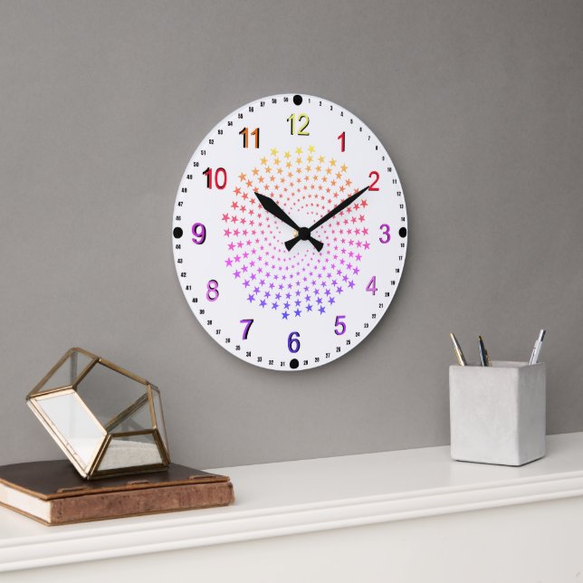 Clock - Rainbow Coloured Stars (Office)